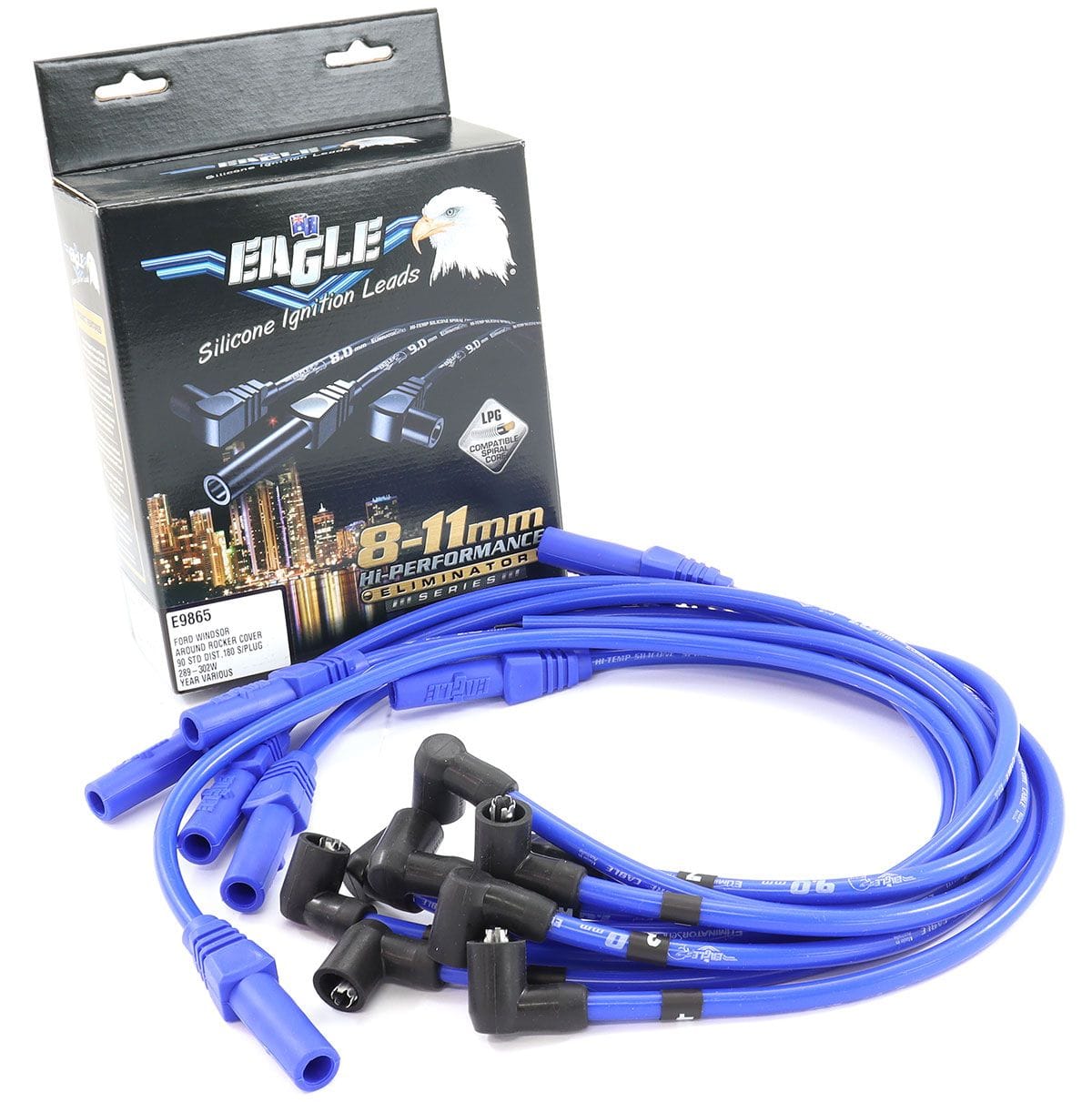 EL Suit Ford 289-302W With STD Cap 90° Distributor & 180° Spark Plug (Su Eagle Leads 9mm Eliminator Series I Around Rocker Cover Lead Set - Blue ELE9865 SR