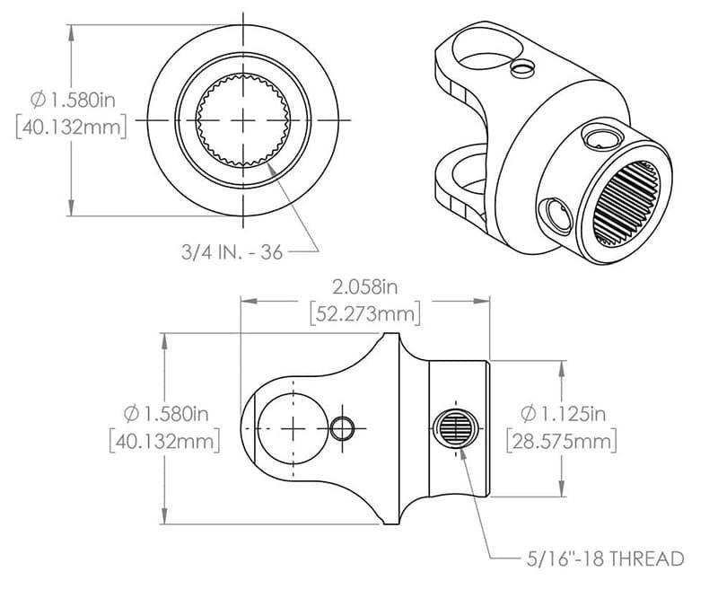 FLAMING 1"DD x 3/4"-36 Smooth - Spline Flaming River Billet Universal Joint FR1714DD SR
