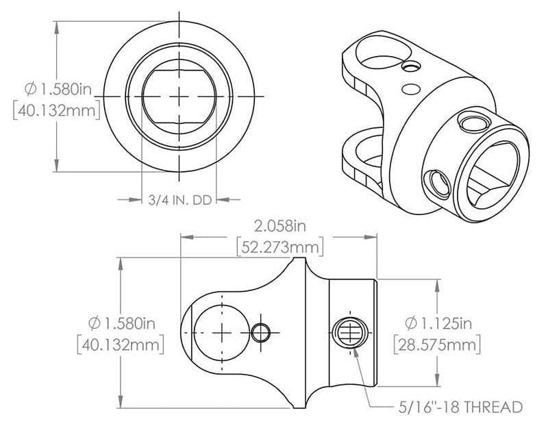 FLAMING 1"DD x 3/4"DD Smooth - Smooth Flaming River Billet Universal Joint FR1717DD SR