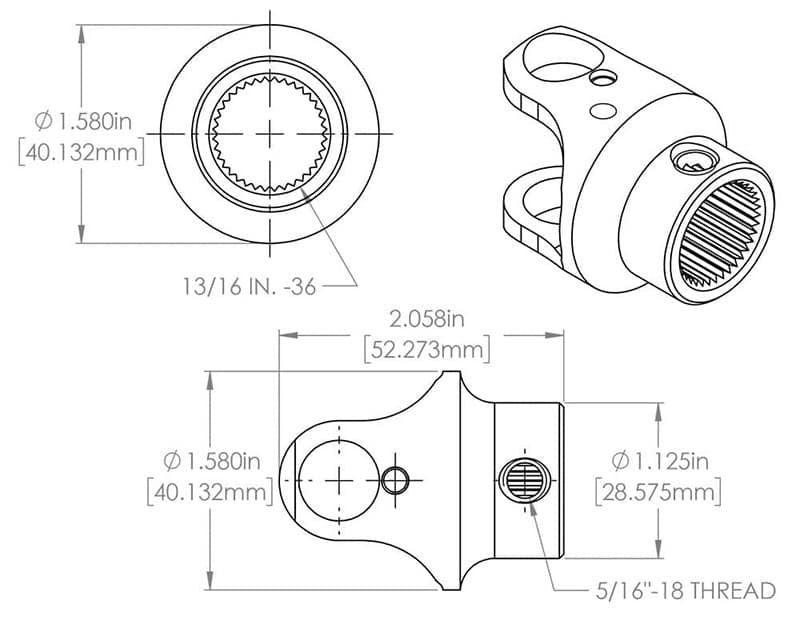 FLAMING 13/16"-36 x 1"DD Spline - Smooth Flaming River Billet Universal Joint FR1758 SR