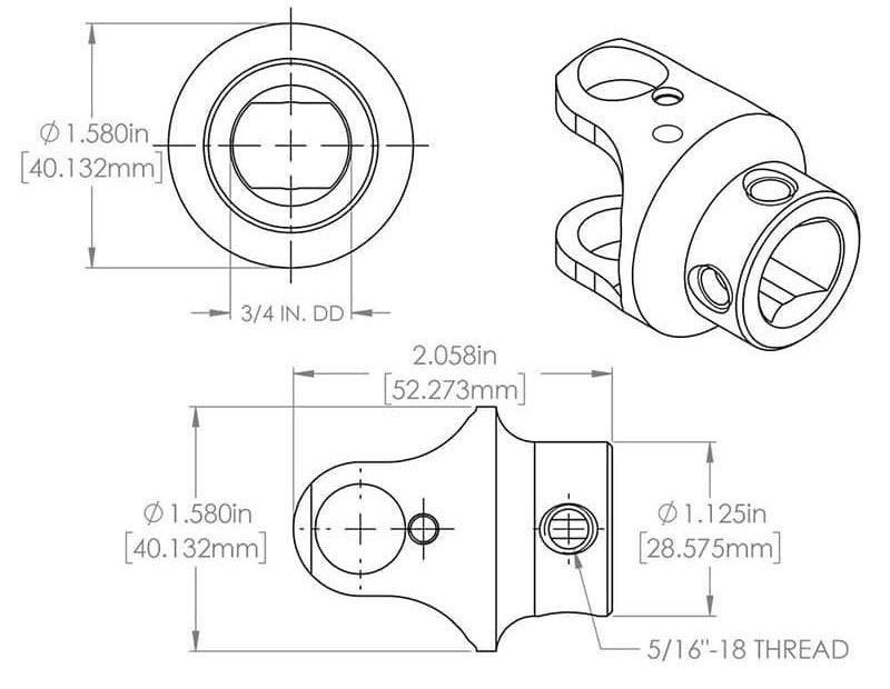 FLAMING 17mm DD x 3/4"DD Smooth - Smooth Flaming River Billet Universal Joint FR1759DD SR