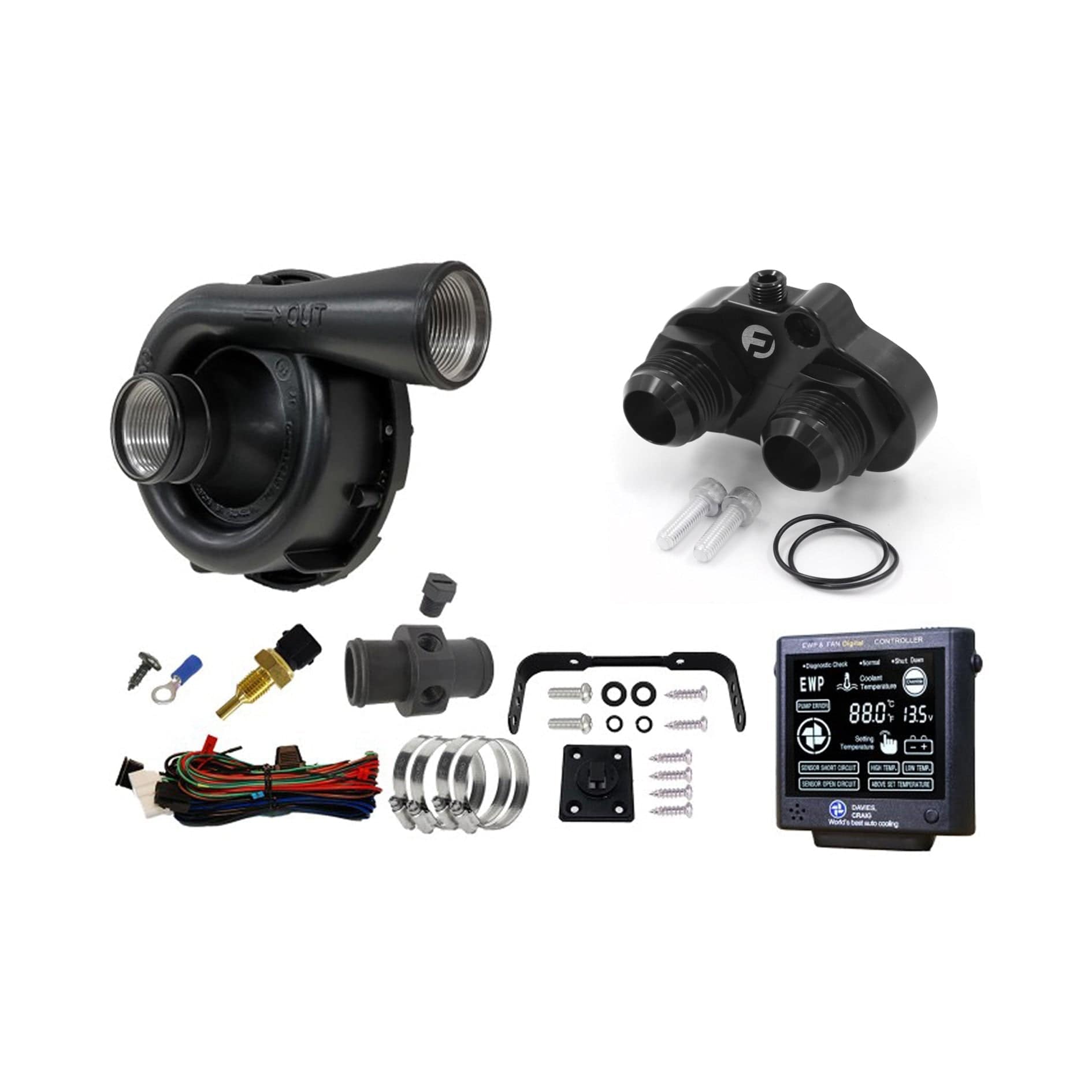 Franklin Performance Two Bolt / 16AN / Include Davies Craig EWP150 & Controller Combo (12V) 8975 Franklin Electric Water Pump Adaptor for Mazda 12A / 13B / 20B 015-012, 2x 015-006,DC-8975-BLACK SR