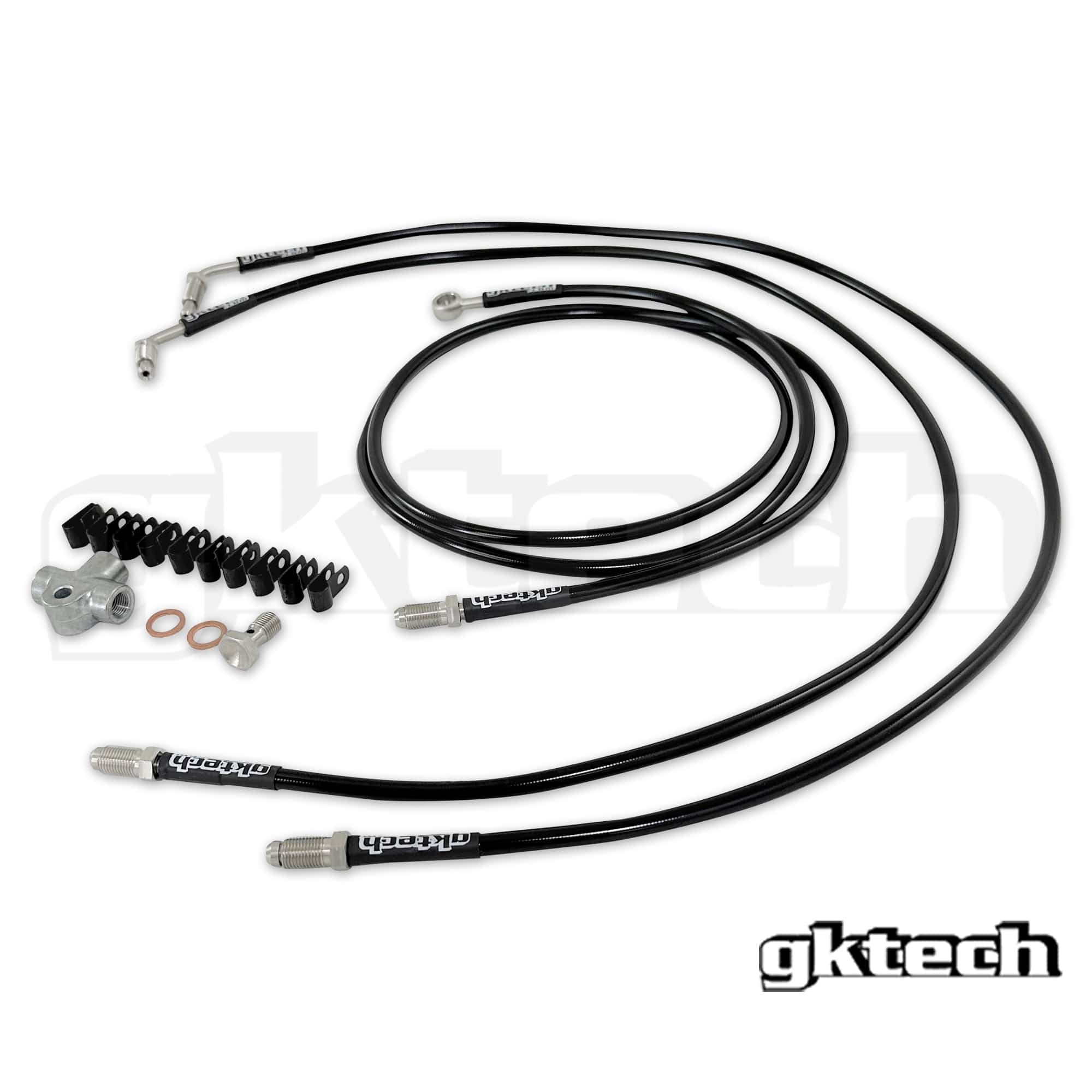 GKTECH 2 pot Nissan stand alone SS braided brake line kit SR