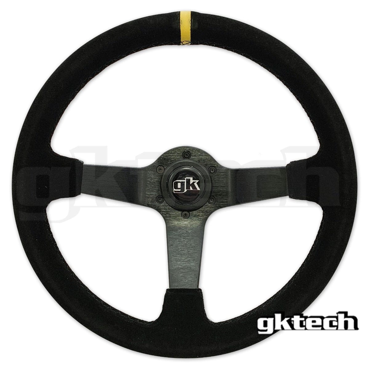 GKTECH Suede - Yellow Stripe Steering wheel 350mm Deep dished suede SR