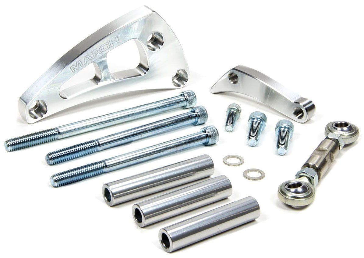 MARCH Billet Aluminium, Suit SB Chevy with Long Water Pump, R/H Mid Mount March Performance March Performance Ultra "Mid Mount" Alternator Bracket, Clear Powder Coated MPP2 SR