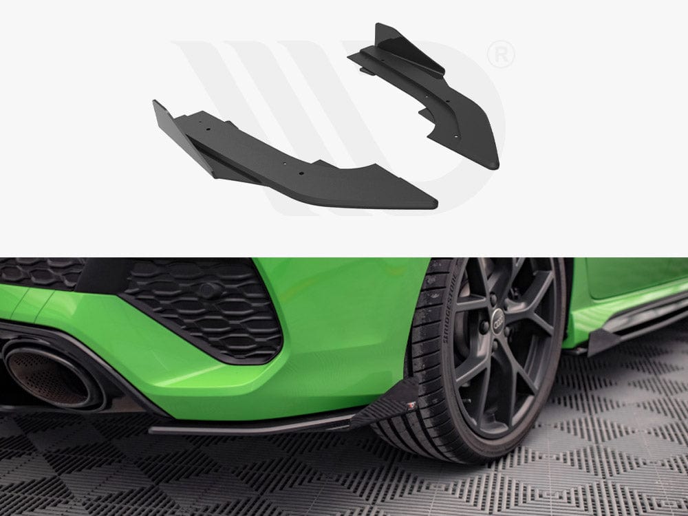 Maxton Design Black + Gloss Flaps Street PRO Rear Side Splitters (+flaps) Audi RS3 Sedan 8Y 2020- Maxton Design SR