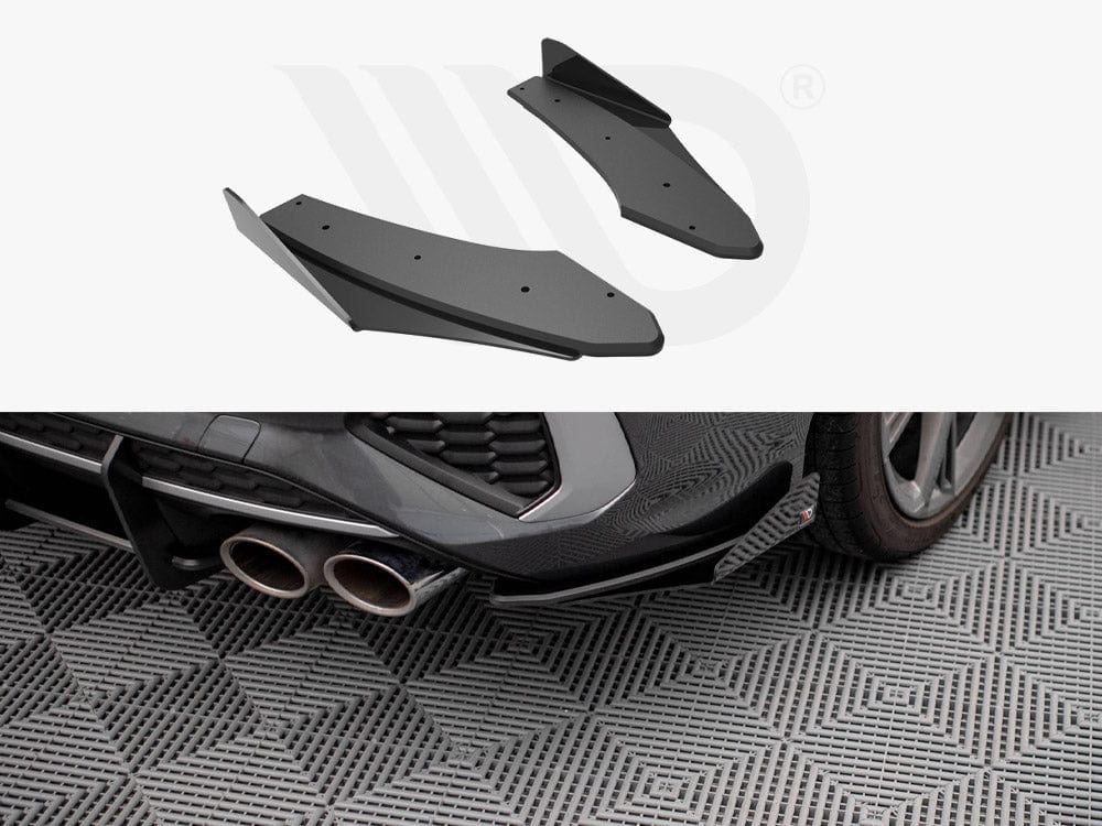 Maxton Design Black + Gloss Flaps Street PRO Rear Side Splitters (+flaps) Audi S3 Sedan 8Y 2020- Maxton Design SR