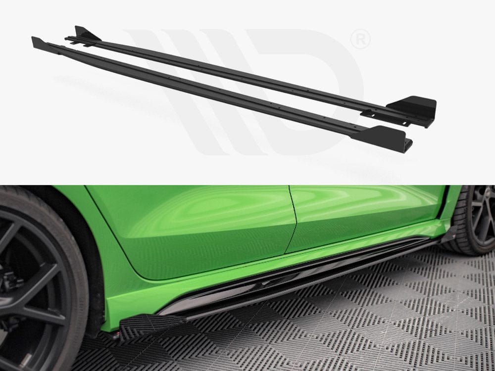 Maxton Design Black + Gloss Flaps Street PRO Side Skirts Diffusers (+flaps) Audi RS3 Sedan 8Y 2020- Maxton Design SR