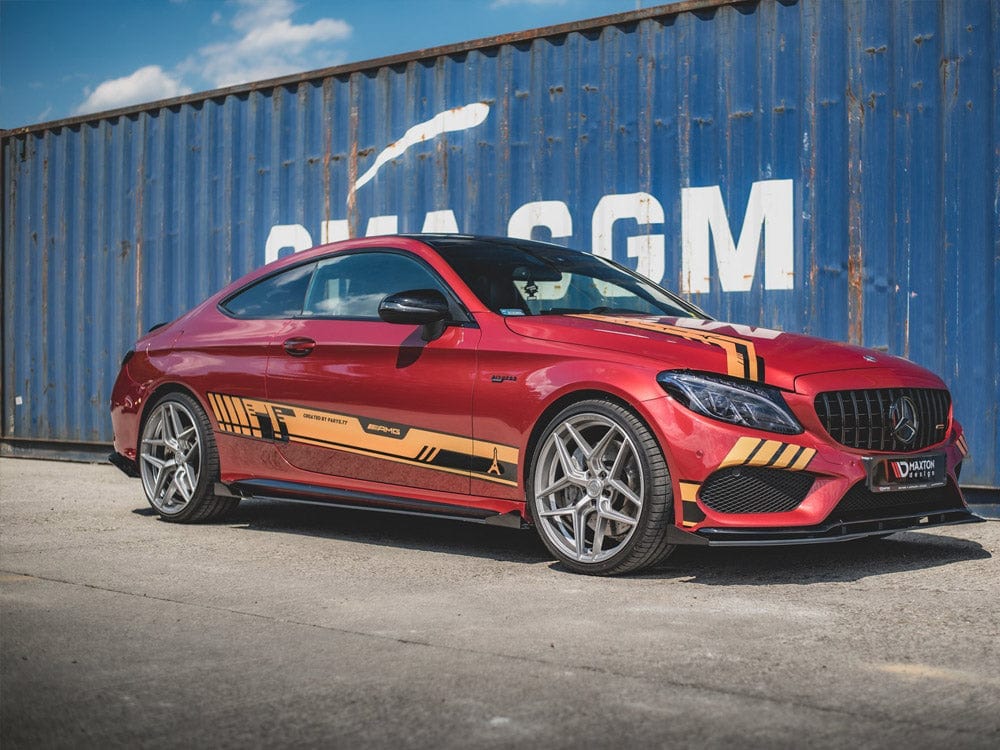 Maxton Design Black-Red + Gloss Flaps Racing Durability Side Skirts Diffusers + Flaps Mercedes - AMG C43 Coupe C205 Maxton Design SR