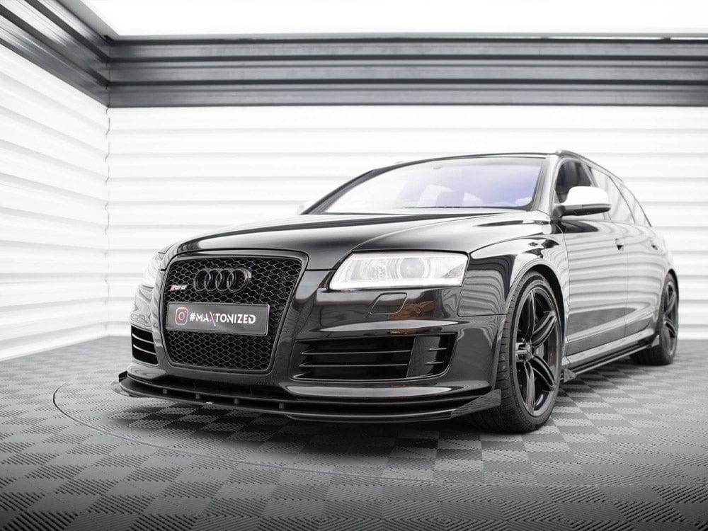 Maxton Design Black-Red + Gloss Flaps Street PRO Front Splitter + Flaps Audi RS6 Avant C6 Maxton Design SR