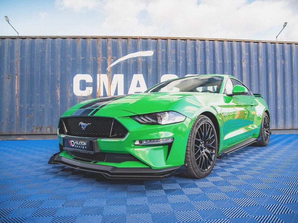 Maxton Design Black-Red + Gloss Flaps Street PRO Front Splitter V.1 + Flaps Ford Mustang GT Mk6 Facelift 2017- Maxton Design SR