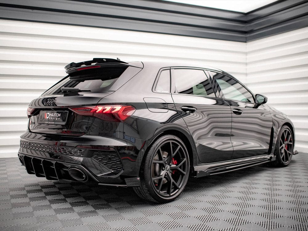 Maxton Design Black-Red + Gloss Flaps Street PRO Rear Side Splitters + Flaps Audi RS3 Sportback 8Y Maxton Design SR