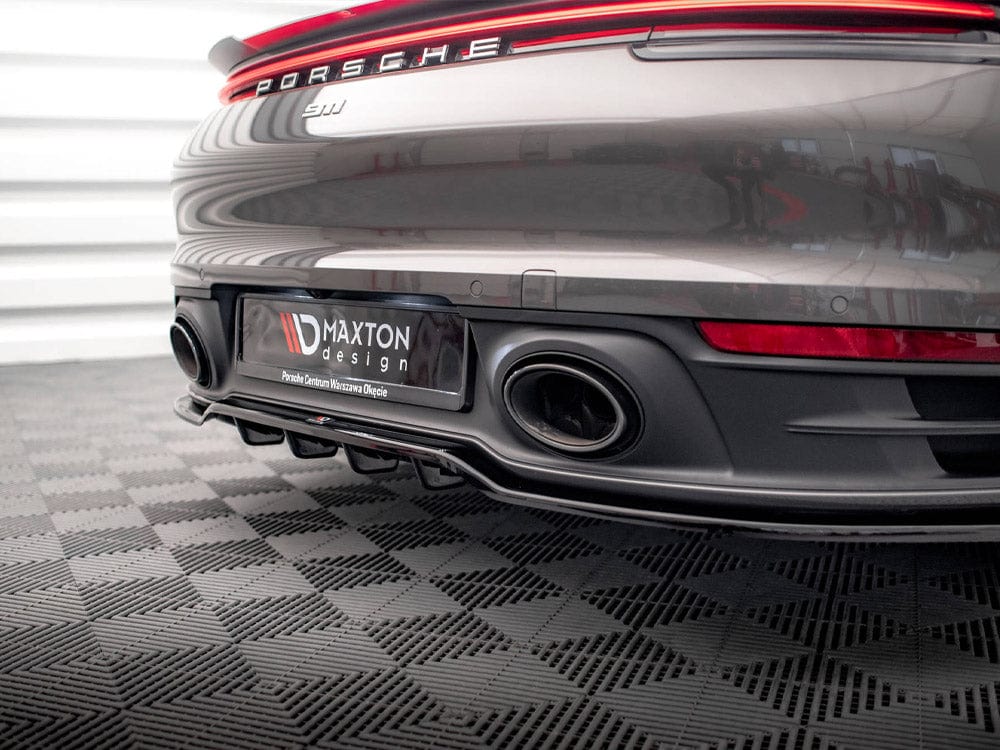 Maxton Design Carbon Look / Yellow Central Rear Splitter (Vertical Bars) Porsche 911 Carrera 4S 992 2019- Maxton Design SR