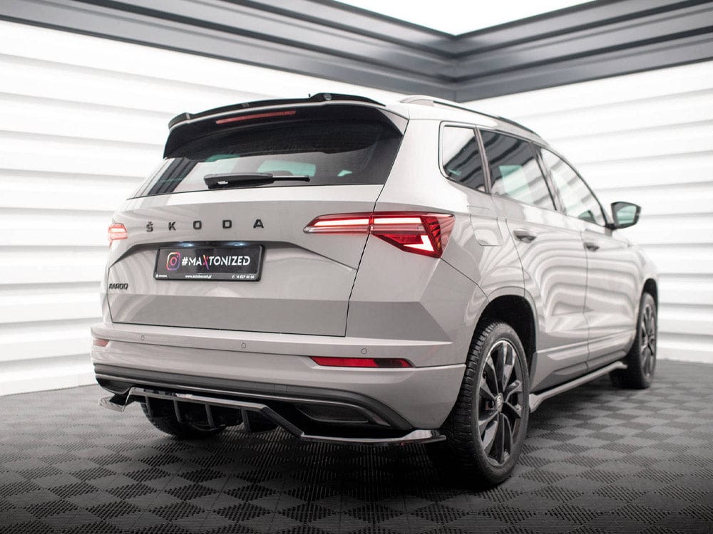 Maxton Design Carbon Look / Yellow Central Rear Splitter (Vertical Bars) Skoda Karoq Sportline Mk1 Facelift Maxton Design SR