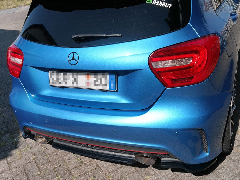 Maxton Design Gloss Black Central Rear Splitter (Vertical Bars) Mercedes A-class W176 Amg-line Pre-facelift 2013-2015 Maxton Design SR