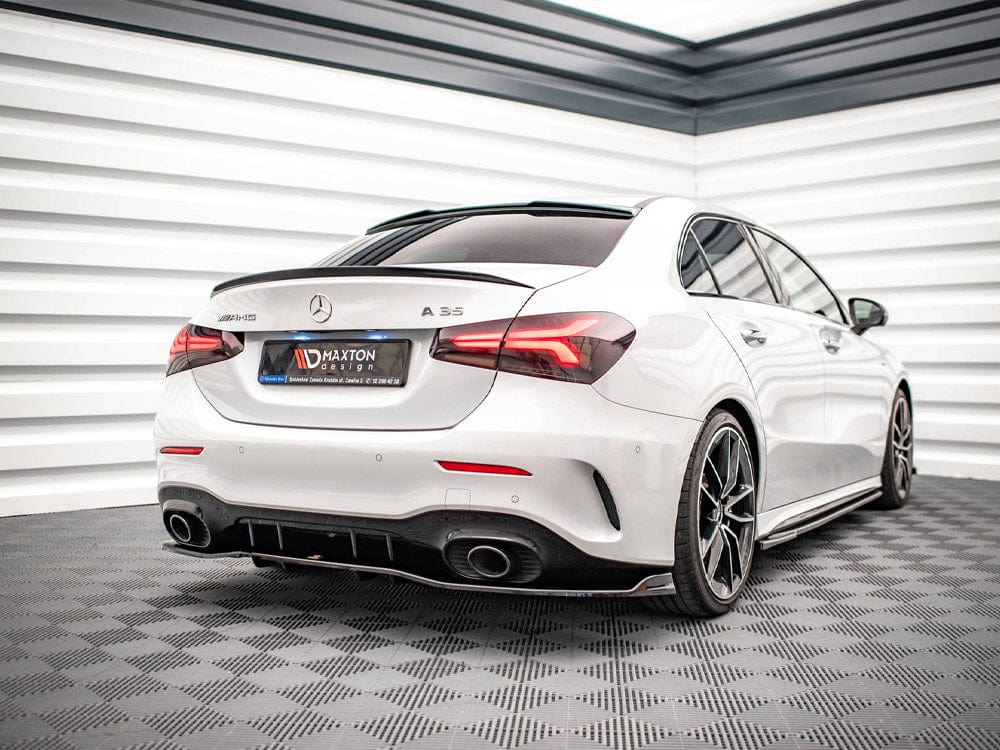 Maxton Design Gloss Black / No Central Rear Splitter V.2 (Vertical Bars) Mercedes A 35 AMG Sedan V177 Maxton Design SR