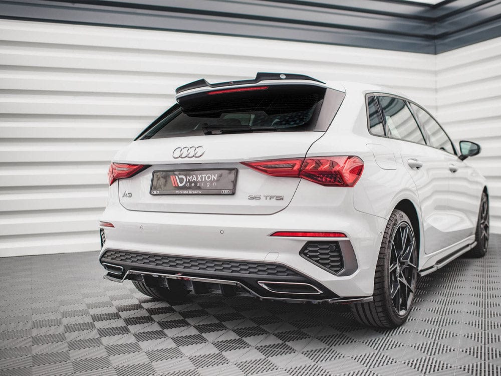 Maxton Design Gloss Black / No Central Rear Splitter (Vertical Bars) Audi A3 S-line Sportback 8Y 2020- Maxton Design SR
