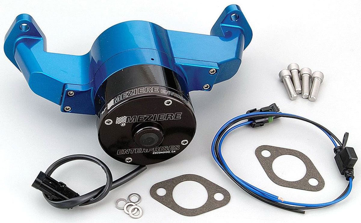 MEZIERE 35GPM, standard motor Meziere Big Block Chev Electric Water Pump, Blue Finish MZWP100B SR
