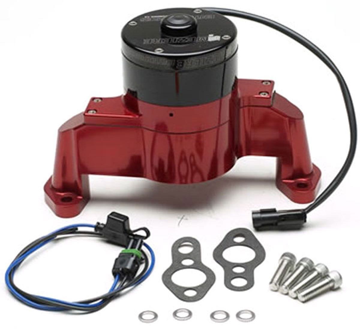 MEZIERE 35GPM, standard motor Meziere Small Block Chev Electric Water Pump, Red Finish MZWP101R SR