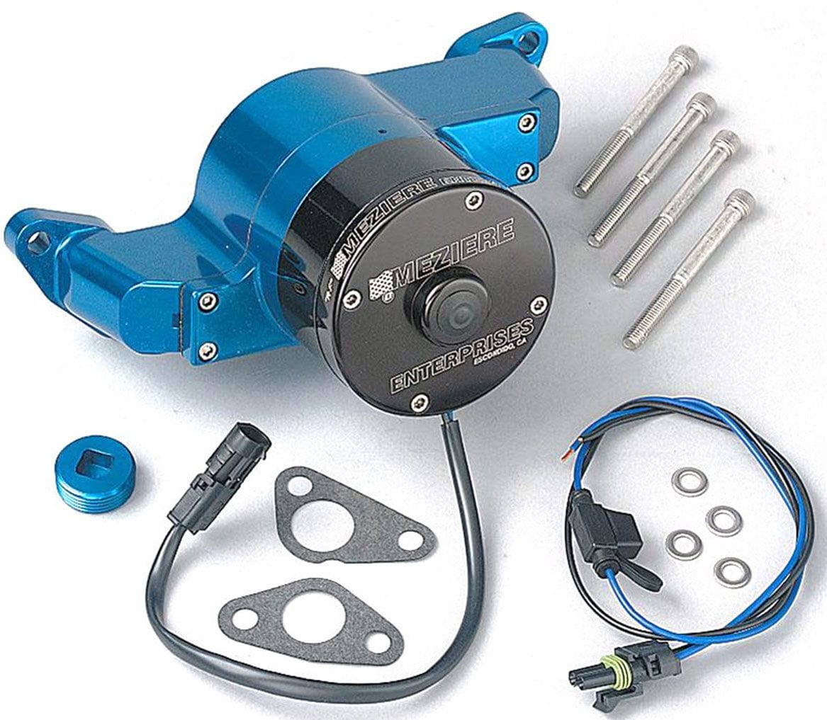MEZIERE 35GPM, standard motor Meziere Small Block Ford Electric Water Pump, Blue Finish MZWP111B SR