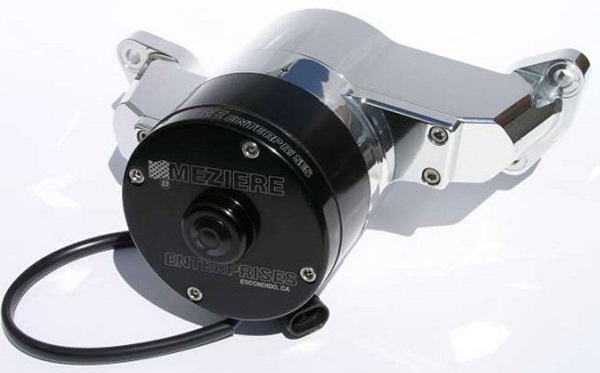 MEZIERE 42GPM, Heavy Duty Motor Meziere Electric Water Pump, Fits Small Block Ford 1994 & up, Polished Finish MZWP173UHD SR