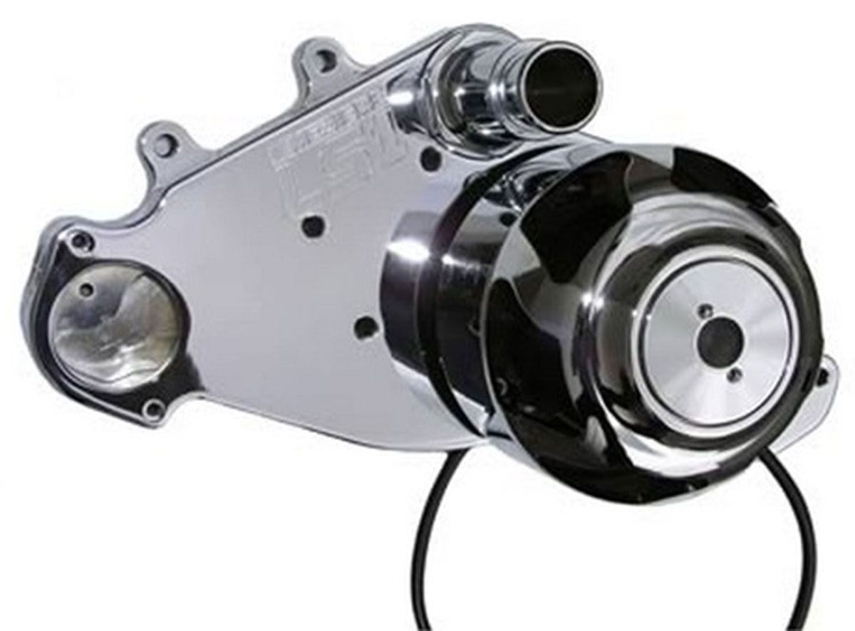 MEZIERE 55GPM, Standard Motor Meziere Electric Water Pump, Fits GM LS1 To LS8, High Flow Idler Style, Chrome Finish MZ SR