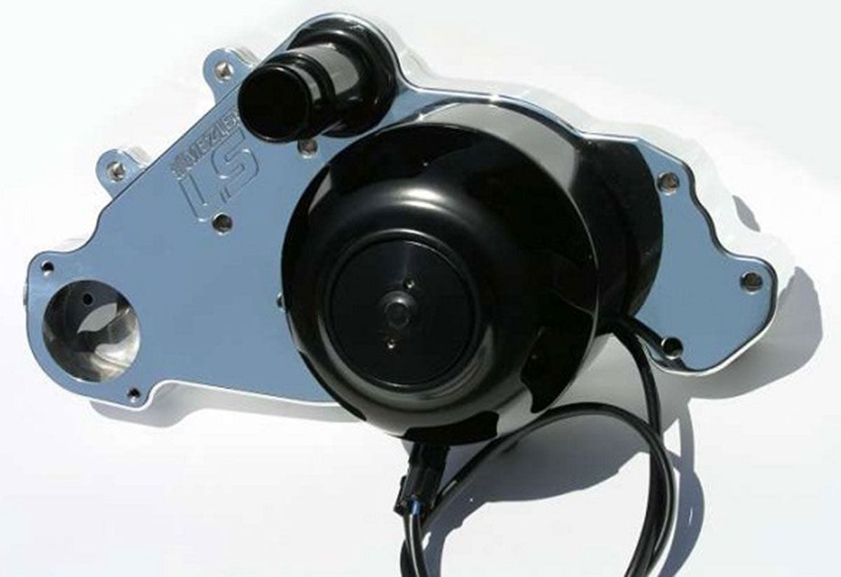 MEZIERE 55GPM, Standard Motor Meziere Electric Water Pump, Fits GM LS1 To LS8, High Flow Idler Style, Polished Finish SR
