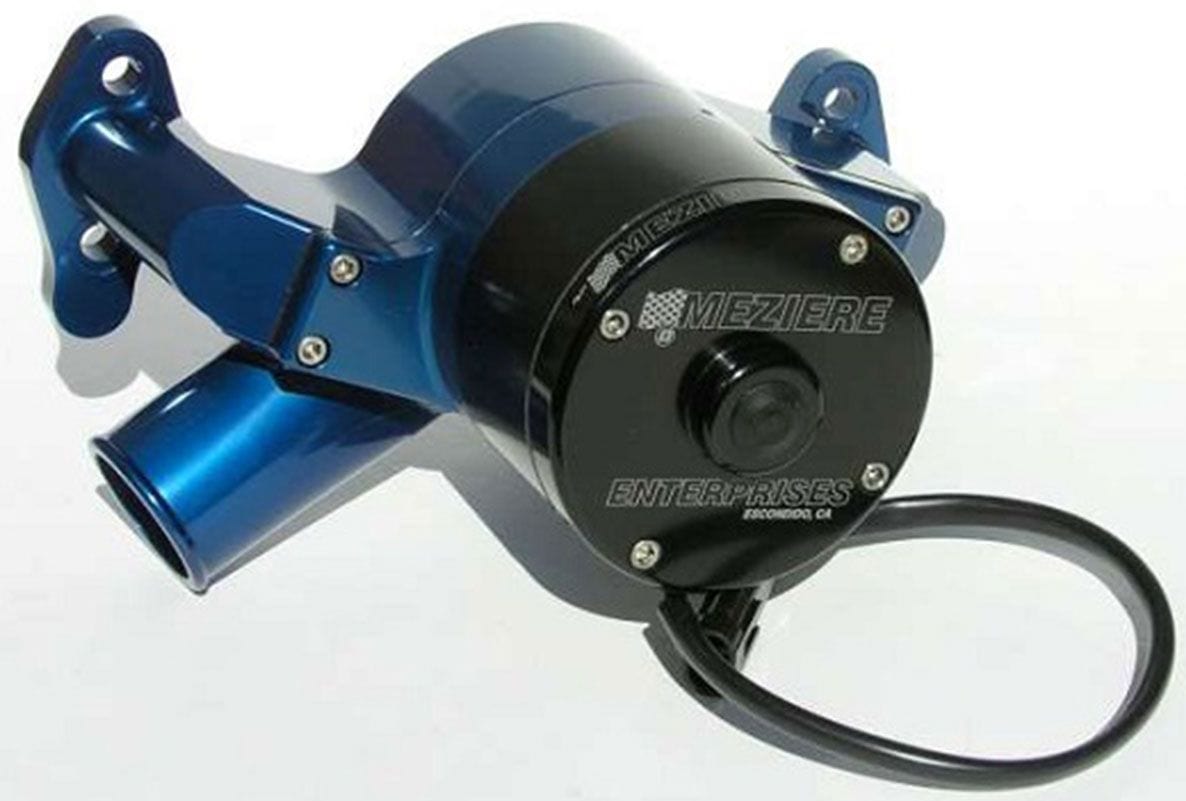 MEZIERE 55GPM, Standard Motor Meziere Electric Water Pump, Fits Small Block Chev, High Flow Style, Blue Finish MZWP301 SR