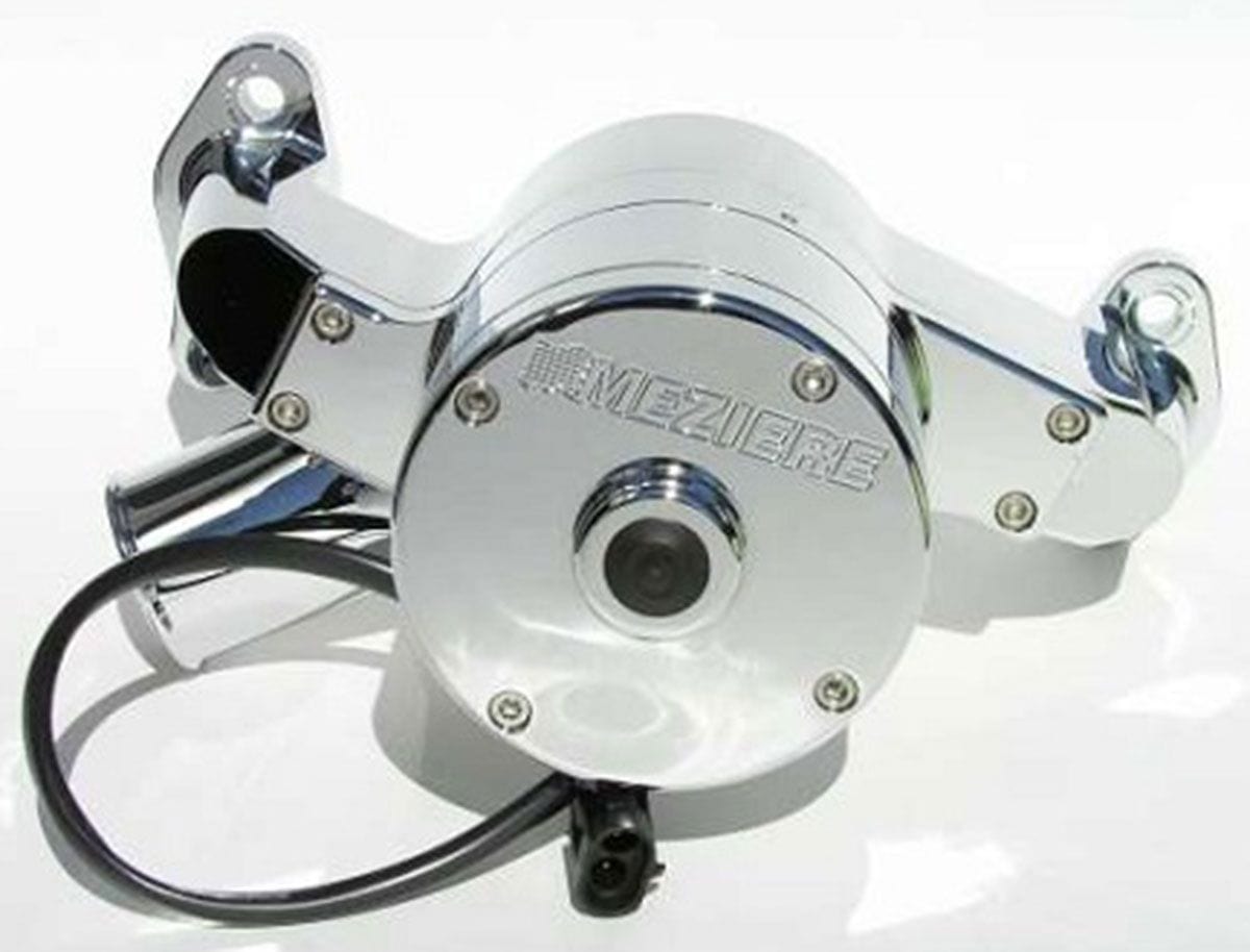 MEZIERE 55GPM, Standard Motor Meziere Electric Water Pump, Fits Small Block Chev, High Flow Style, Chrome Finish MZWP3 SR