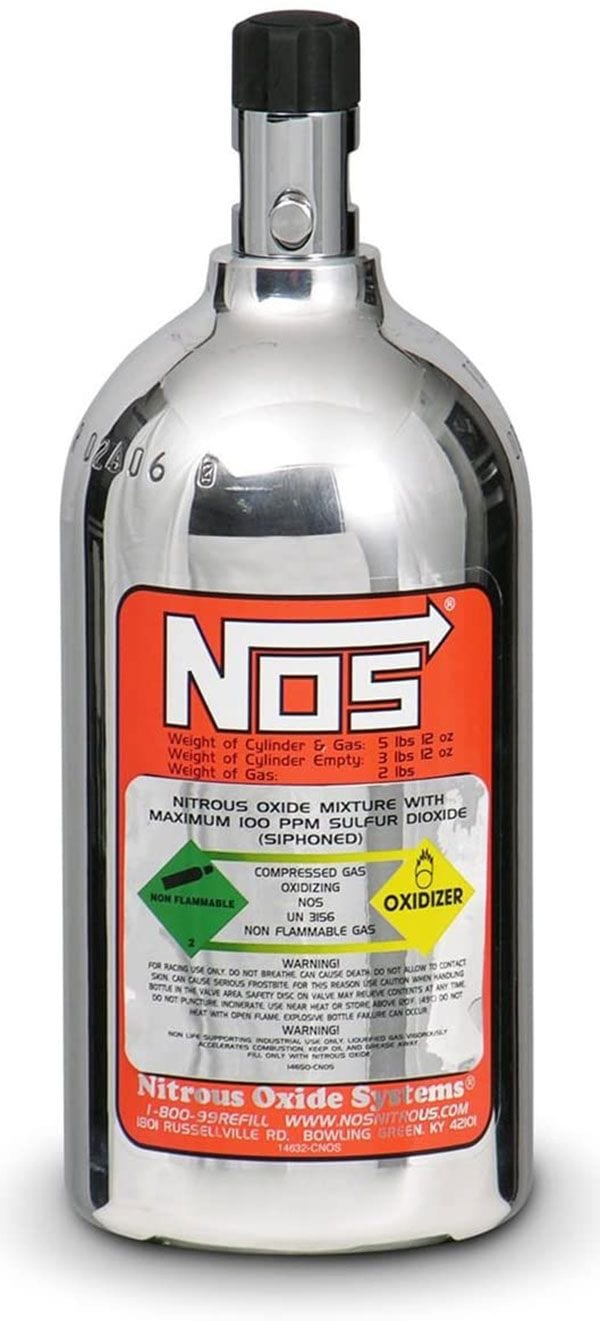 NOS 10.25" x 4.375" dia. With Mini Hi-Flo Valve Nitrous Oxide Systems Nitrous Bottle 2-lb. (Polished) NOS14710P SR