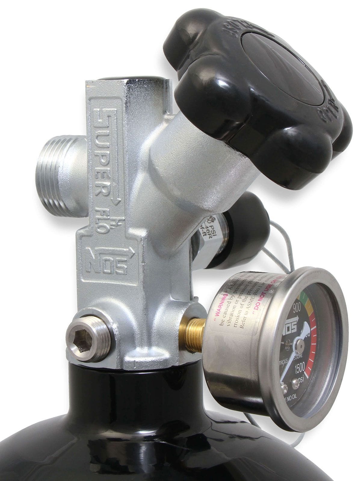 NOS 21" x 7" dia. With Hi-Flo Valve, Gauge & Racer Safety Blow-Off Nitrous Oxide Systems Nitrous Bottle 10-lb. (Black) NOS14745B-TPI SR