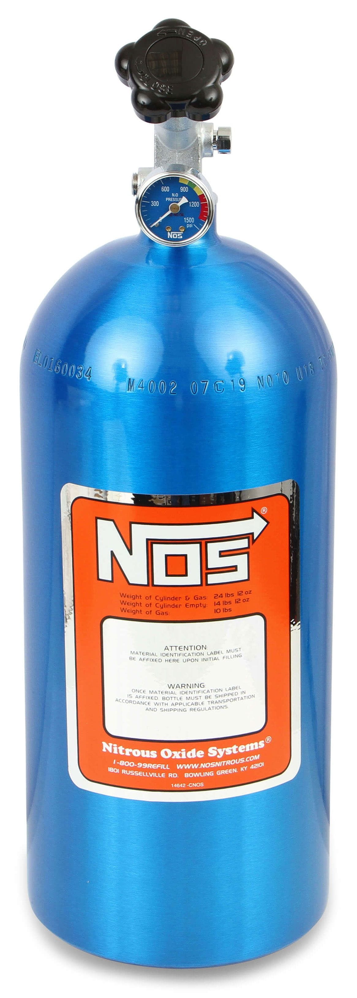 NOS 21" x 7" dia. With Hi-Flo Valve Nitrous Oxide Systems Nitrous Bottle 10-lb. (Electric Blue) NOS14745 SR