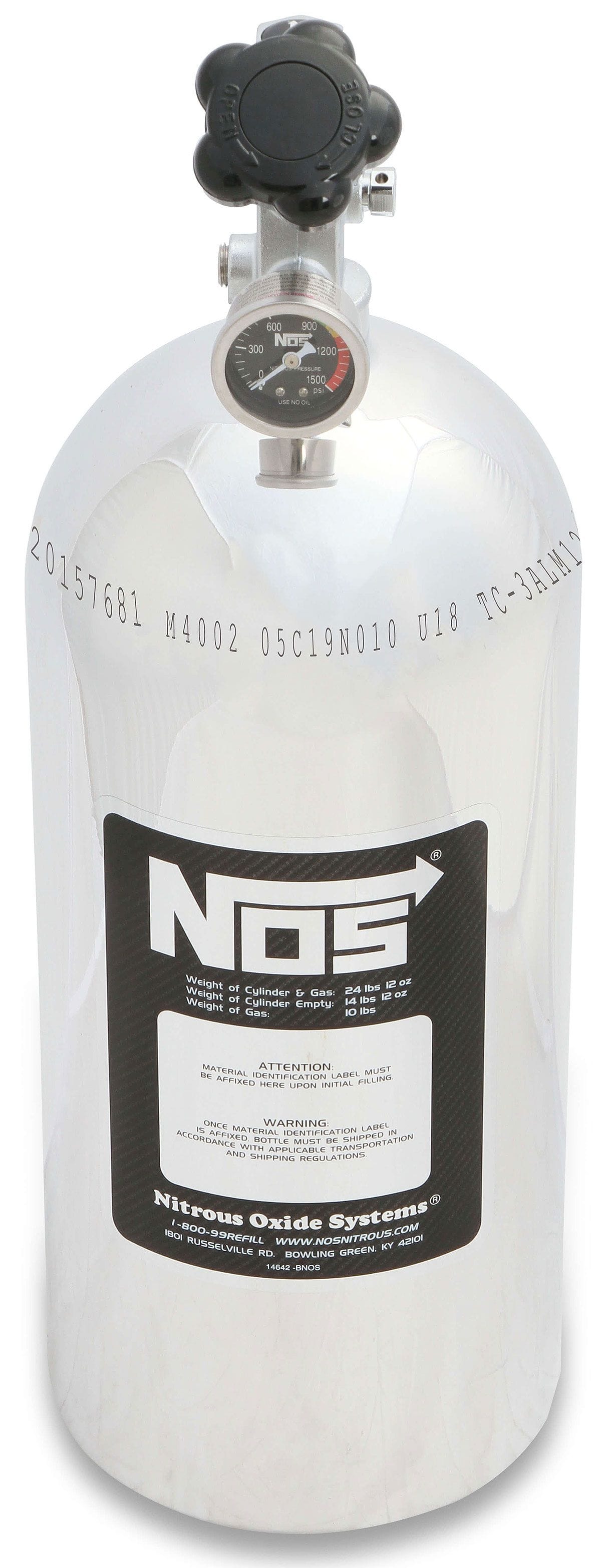 NOS 21" x 7" dia. With Hi-Flo Valve Nitrous Oxide Systems Nitrous Bottle 10-lb. (Polished) NOS14745-P SR