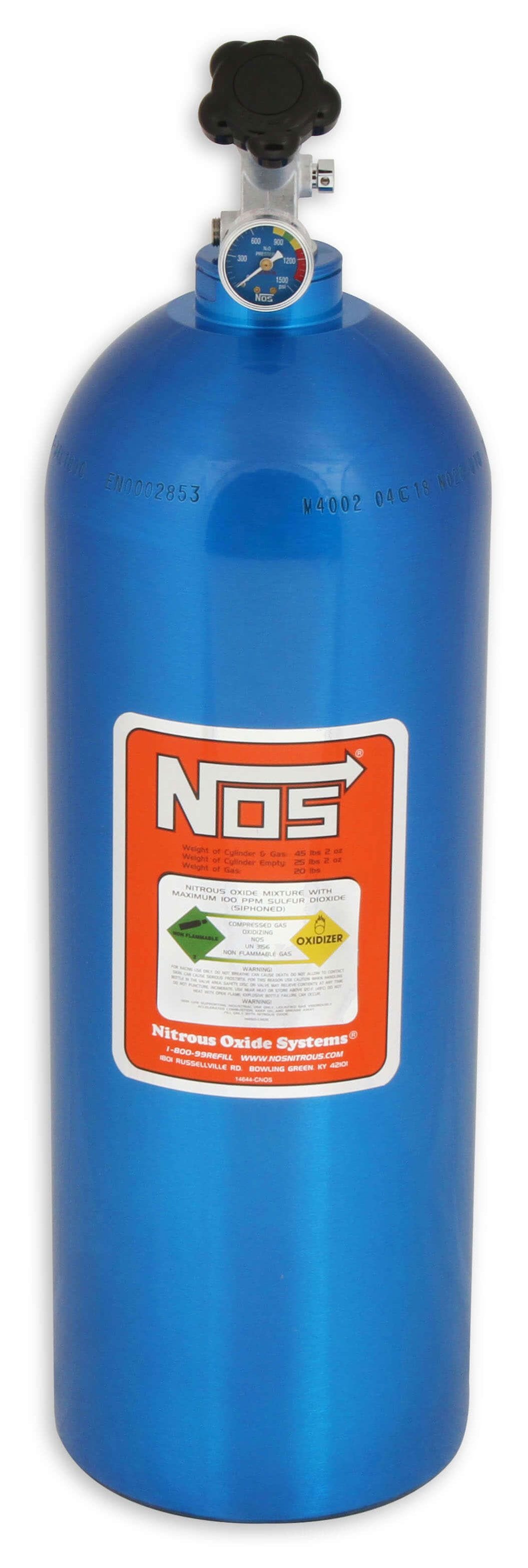 NOS 27.5" x 8" dia. With Hi-Flo Valve Nitrous Oxide Systems Nitrous Bottle 20-lb. (Electric Blue) NOS14760 SR