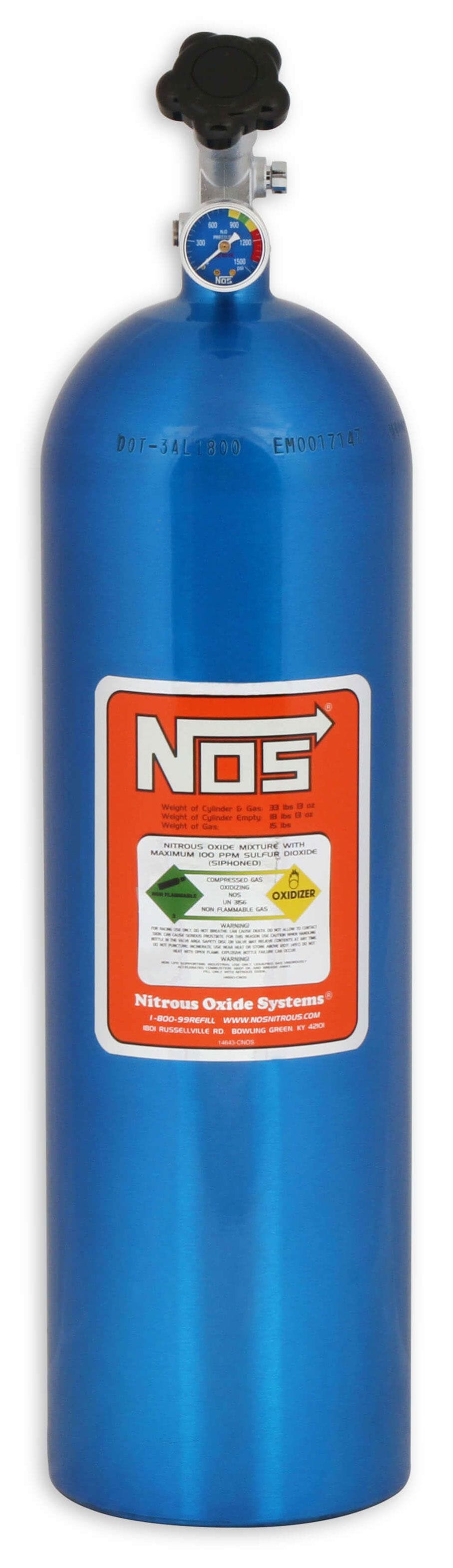 NOS 27" x 7" dia. With Hi-Flo Valve Nitrous Oxide Systems Nitrous Bottle 15-lb. (Electric Blue) NOS14750 SR