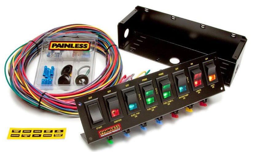 PAINLESS With Ignition/Start, Electric Fan, Fuel Pump 1 & 2, Water Pump & x2 A Painless Wiring 6 Switched Fused Panel PW50303 SR