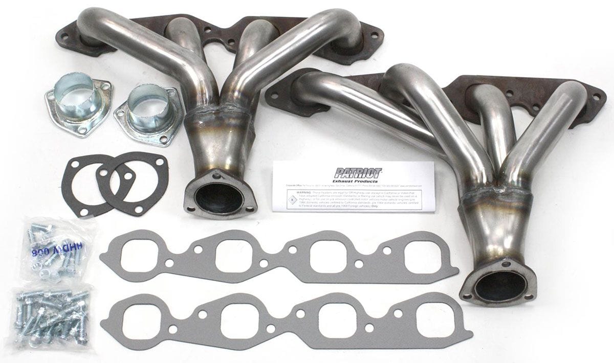 PATRIOT Suit BB Chev 1-3/4" Primary Pipe With 2-1/2" Collector, Square Port Patriot Exhaust Raw Finish Tight Tuck Headers PATH8029 SR