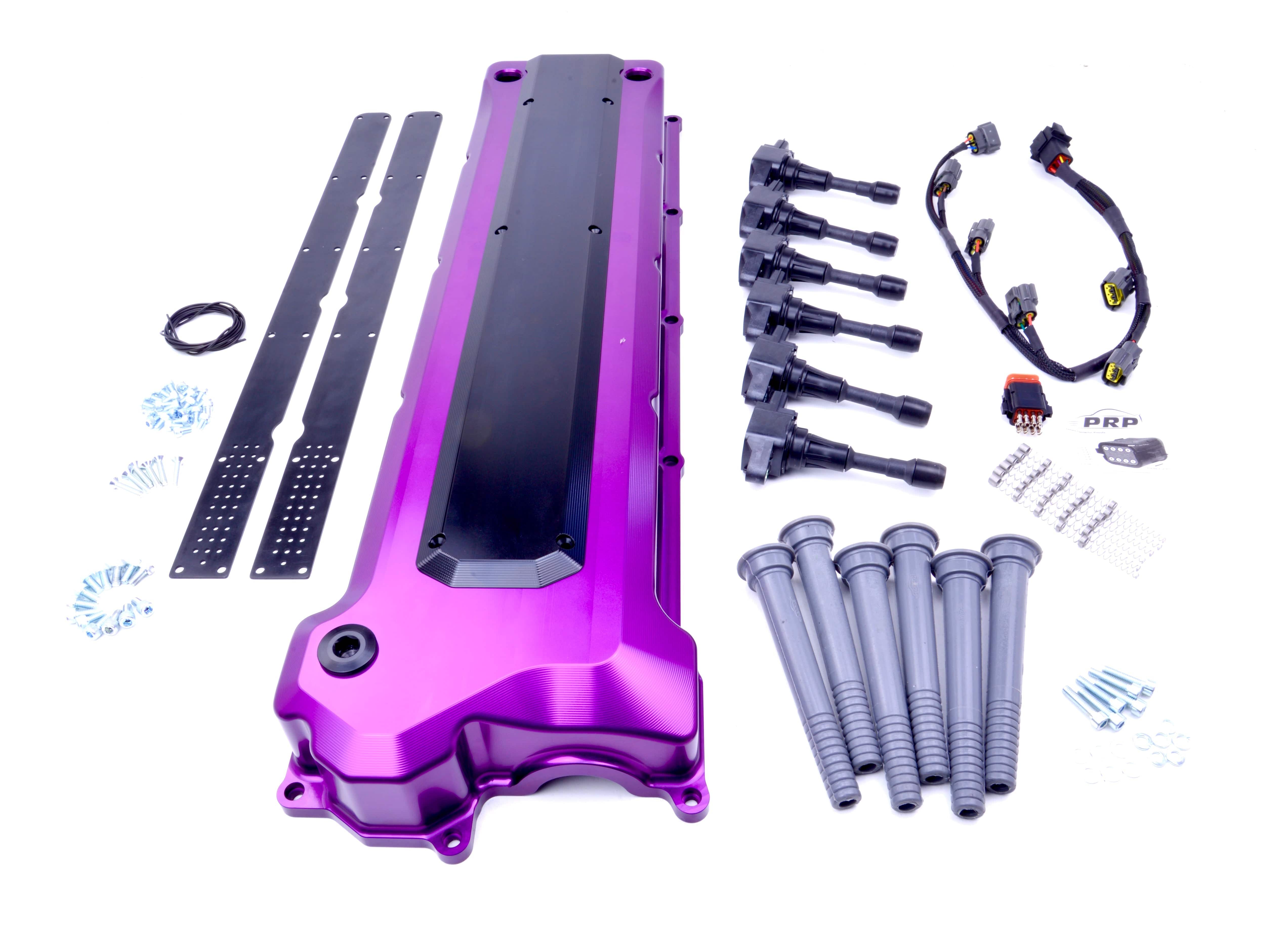 Platinum Racing Products Billet Cam Covers Purple / Billet cover kit wth coil's stalks and loom / Include PRP Billet Oil Filler Cap Nissan TB48 Billet Rocker Cover and Integrated Coil kit SR