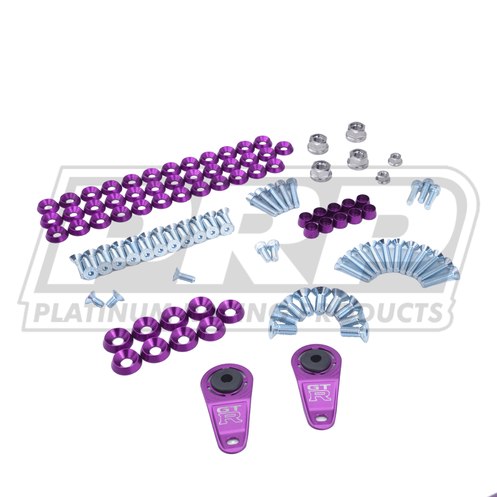 Platinum Racing Products Engine Bay Dress Up Kits Purple / No Billet Oil Cap / Inc R32/R33/R34 (Except R34 GT-R) Radiator Bracket Kit inc Titanium Hardware Nissan "R Chassis" Engine Bay Dress Up Washer Kit SR