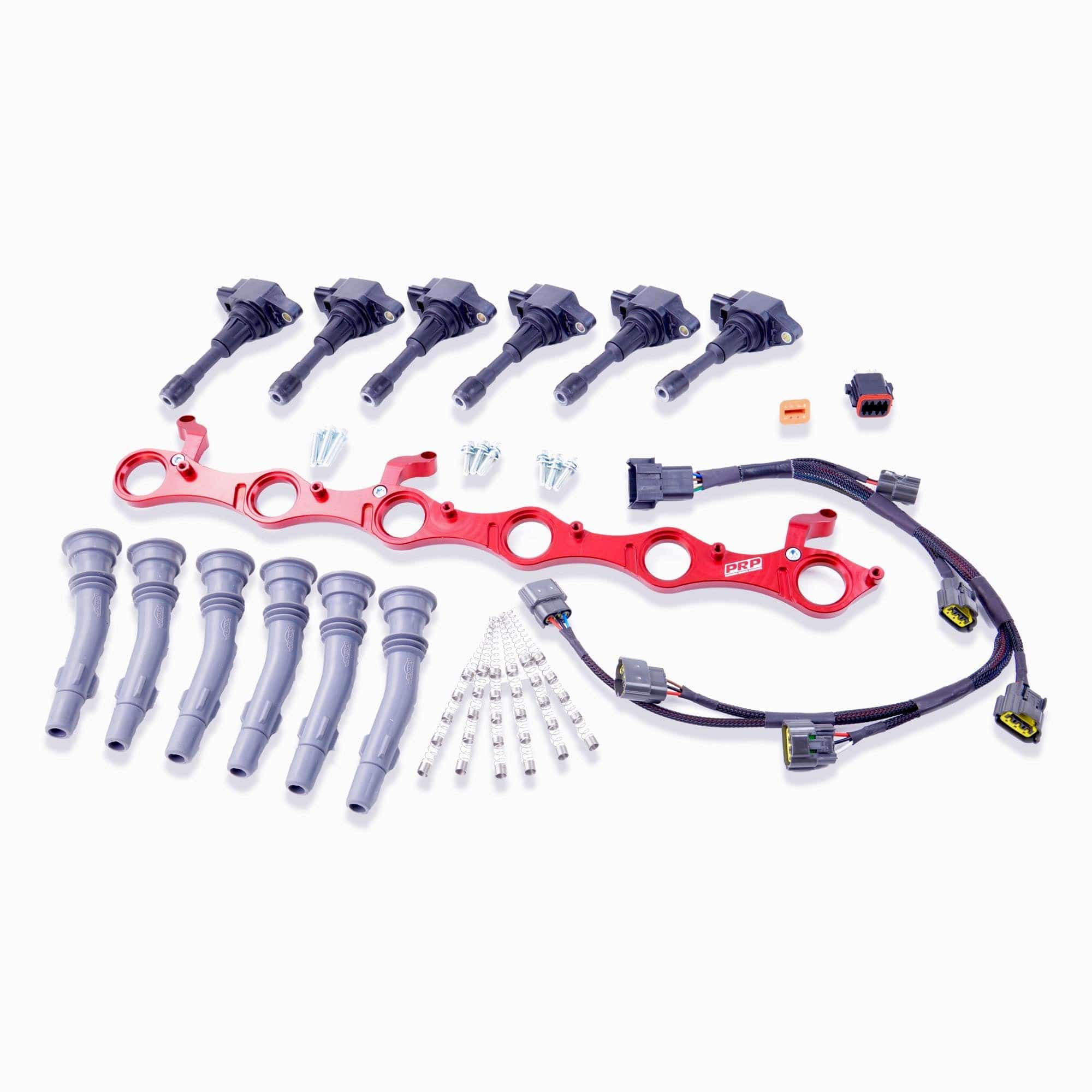 Platinum Racing Products Ignition Coil Kit Black / Bracket w/ Stalks + Coils / Universal Deutsch Connector Loom Nissan L28 Coil Kit SR