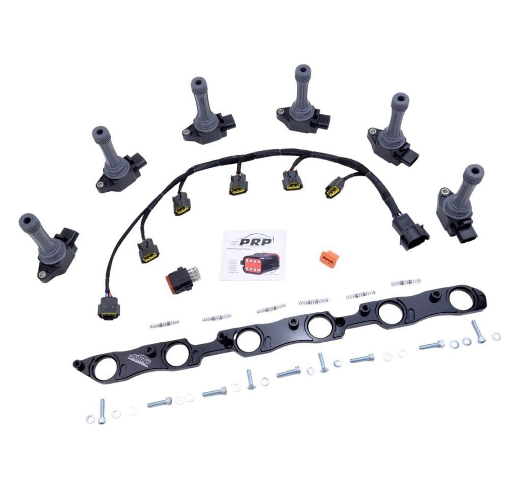 Platinum Racing Products Ignition Coil Kit Stalks and Bracket / Black / Universal Braided Tefzel Harness - NON-VVTI (Uses Deutsch DT8 Connector) VR38 Coil Kit to Suit Toyota 1JZ / 2JZ SR