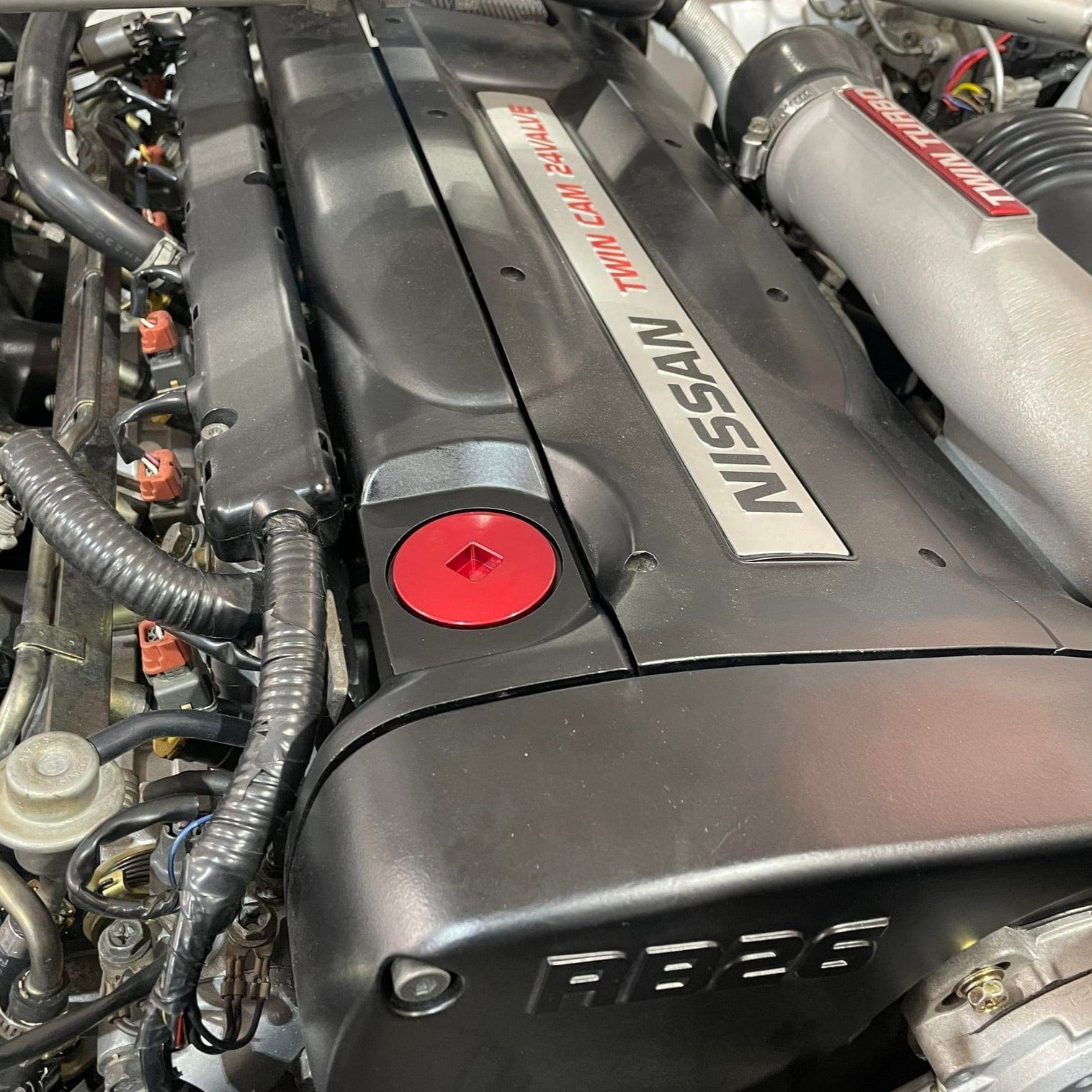 Platinum Racing Products Oil System Components Red Nissan Oil Cap Bung SR