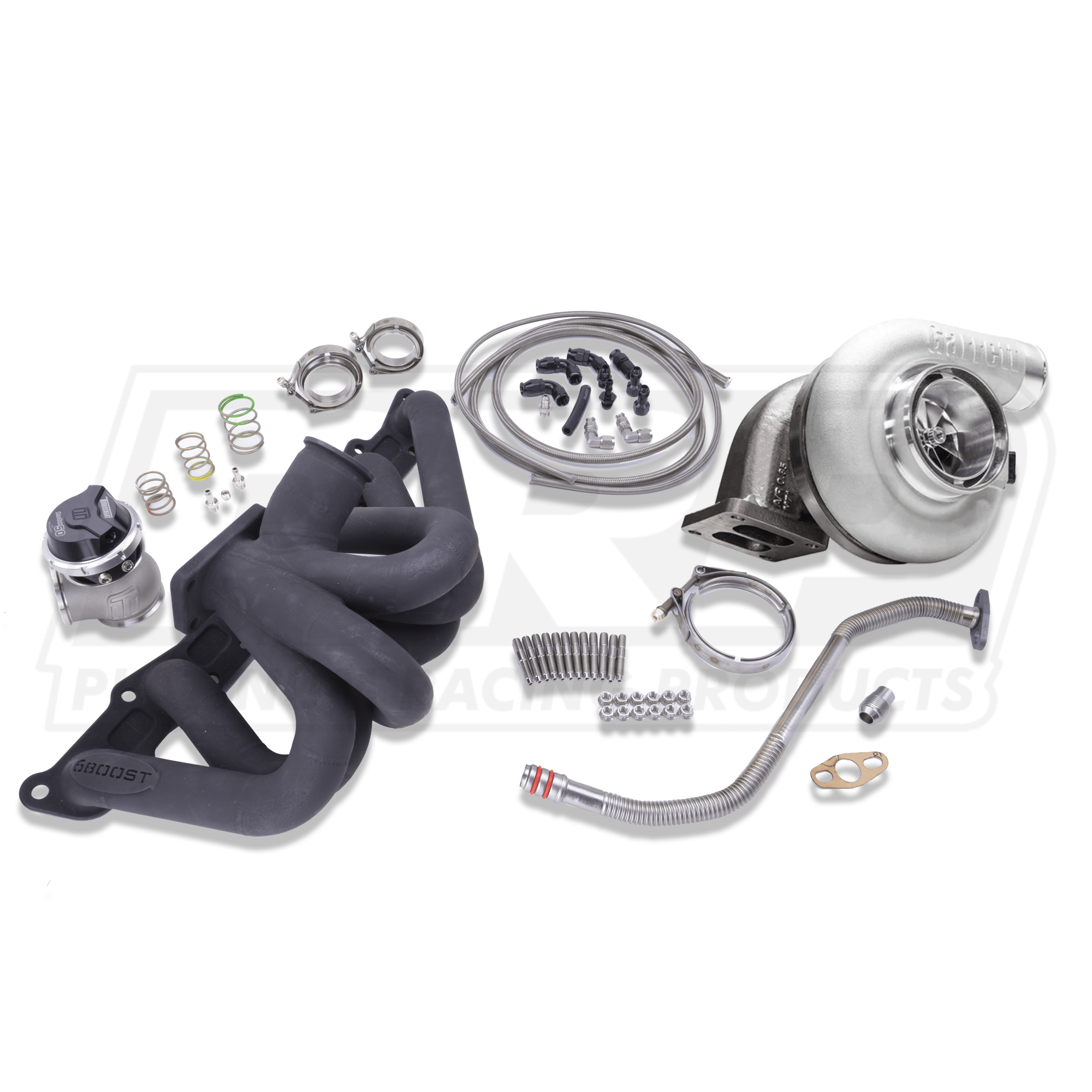 Platinum Racing Products Turbo Kit G40-900 T4 Divided 0.85 A/R / Don't Include Fitting Kit / Black 6boost Garrett G40 Series T4 Turbo Kit to Suit Nissan RB SR