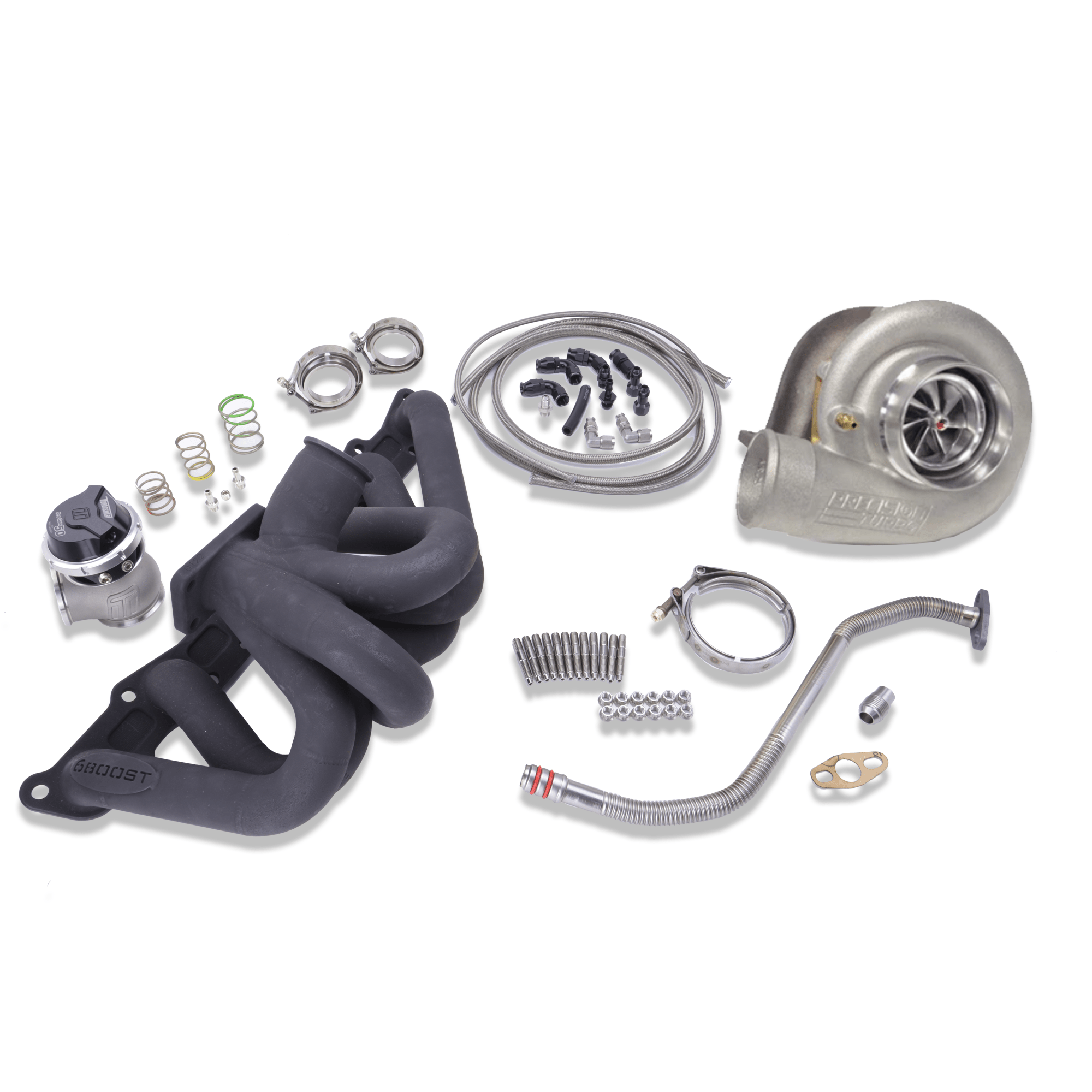 Platinum Racing Products Turbo Kit GEN2 PT6870 BB HP CC W/ T4 DIVIDED INLET/V-BAND DISCHARGE .84 A/R / Don't Include Fitting Kit / Black 6Boost Precision 6870 Gen 2 Turbo Kit to Suit Nissan RB SR
