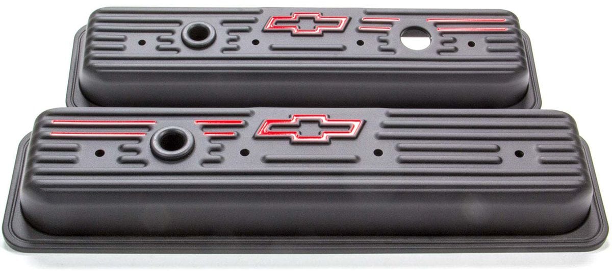 PROFORM Black Suit 86-On SB Chev With Chevrolet Bowtie Emblem Proform Stamped Steel Centerbolt Valve Covers With Baffle PR141-907 SR
