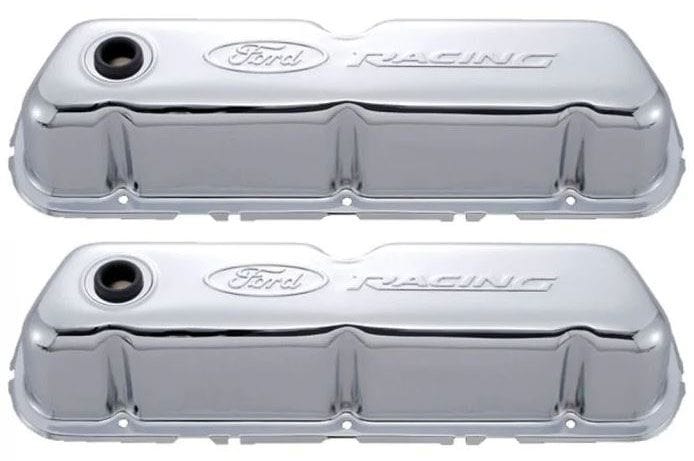 Proform Chrome Suit SB Ford 289-351 Windsor With Ford Racing Logo Proform Stamped Steel Valve Covers PR302-070 SR