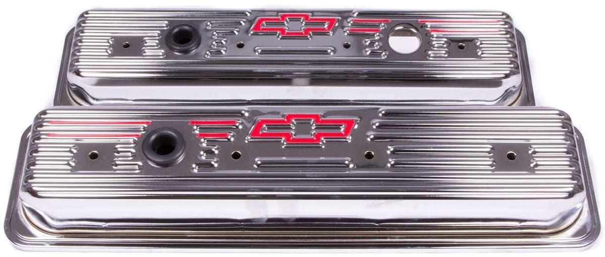 PROFORM Small Block Chev 1987-Later Proform Stamped Valve Covers with Bowtie Logo (Centre Hold-Down) Chrome PR141-107 SR