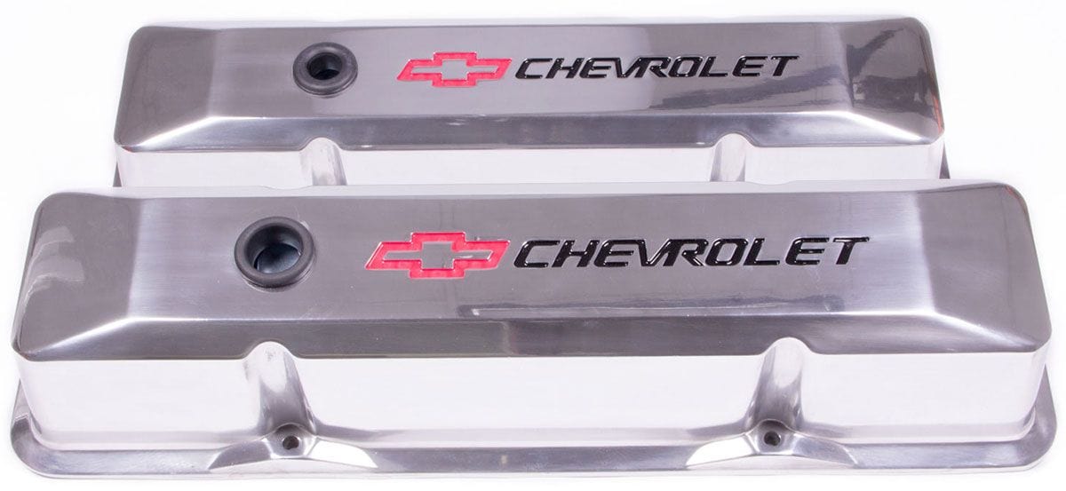 PROFORM Small Block Chev Proform Die Cast Valve Covers with Chevrolet Logo (Tall Style with Baffle) Polished PR14 SR