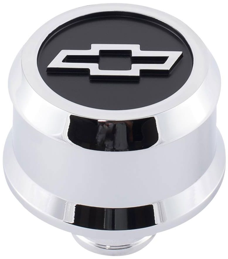PROFORM With Raised/Recessed Blackfield Chev Bowtie Emblem, Suit 1.22" Hole Proform Slant Edge Aluminium Valve Cover Breather Push-In Style - Chrome PR141-856 SR