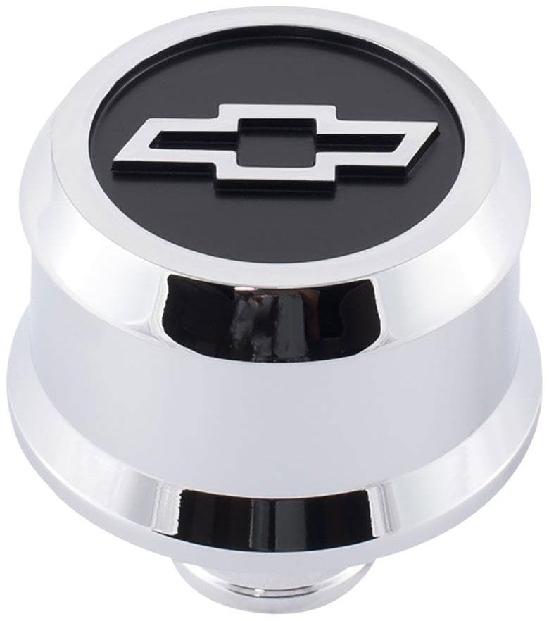 PROFORM With Raised/Recessed Blackfield Chev Bowtie Emblem, Suit 1.22" Hole Proform Slant Edge Aluminium Valve Cover Breather Push-In Style - Polished PR141-857 SR